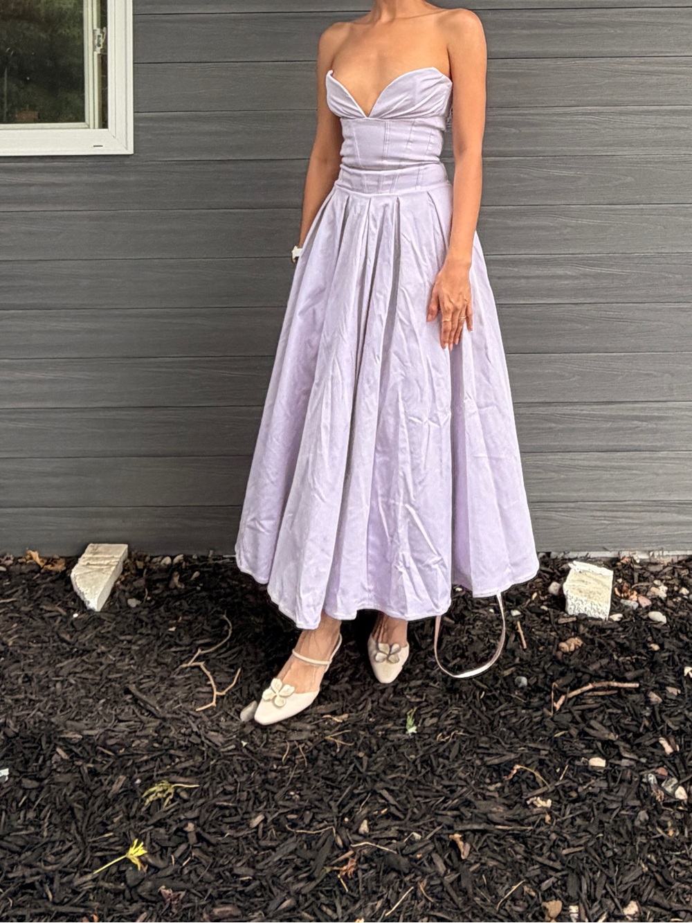 House of CB Lavender Strapless Corset Pleated Midi Dress - Picture 14 of 17